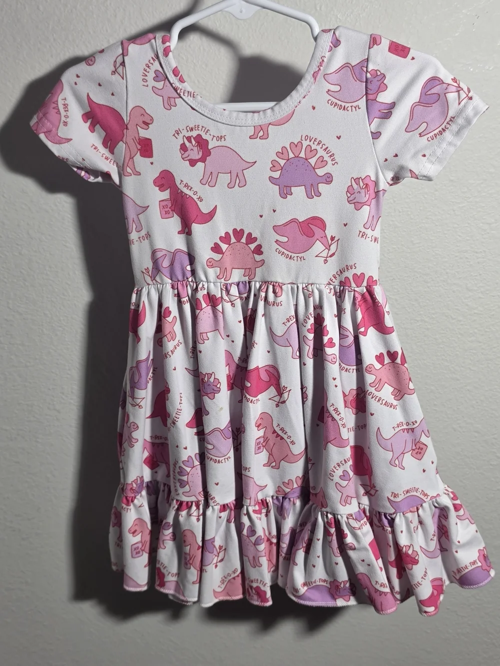 Girls Pink Dinosaur Print Casual Dress